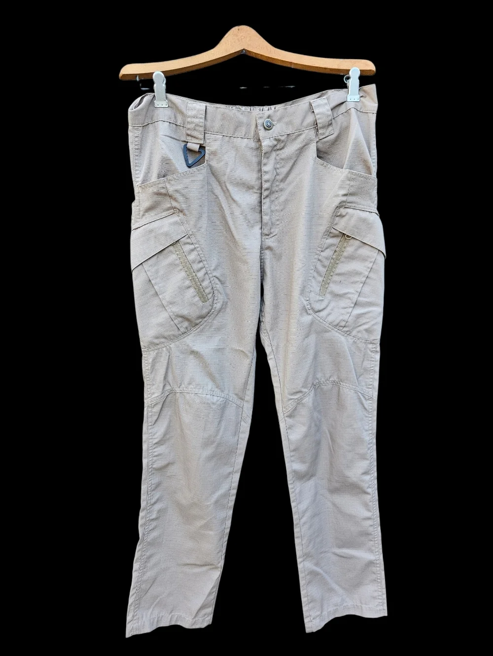 Men Beige Utility Cargo Pants - Neutral Workwear Style Size L - Picture 3 of 16